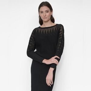 DKNY Elegant Black Knit Top Dolman Sleeves Sz L